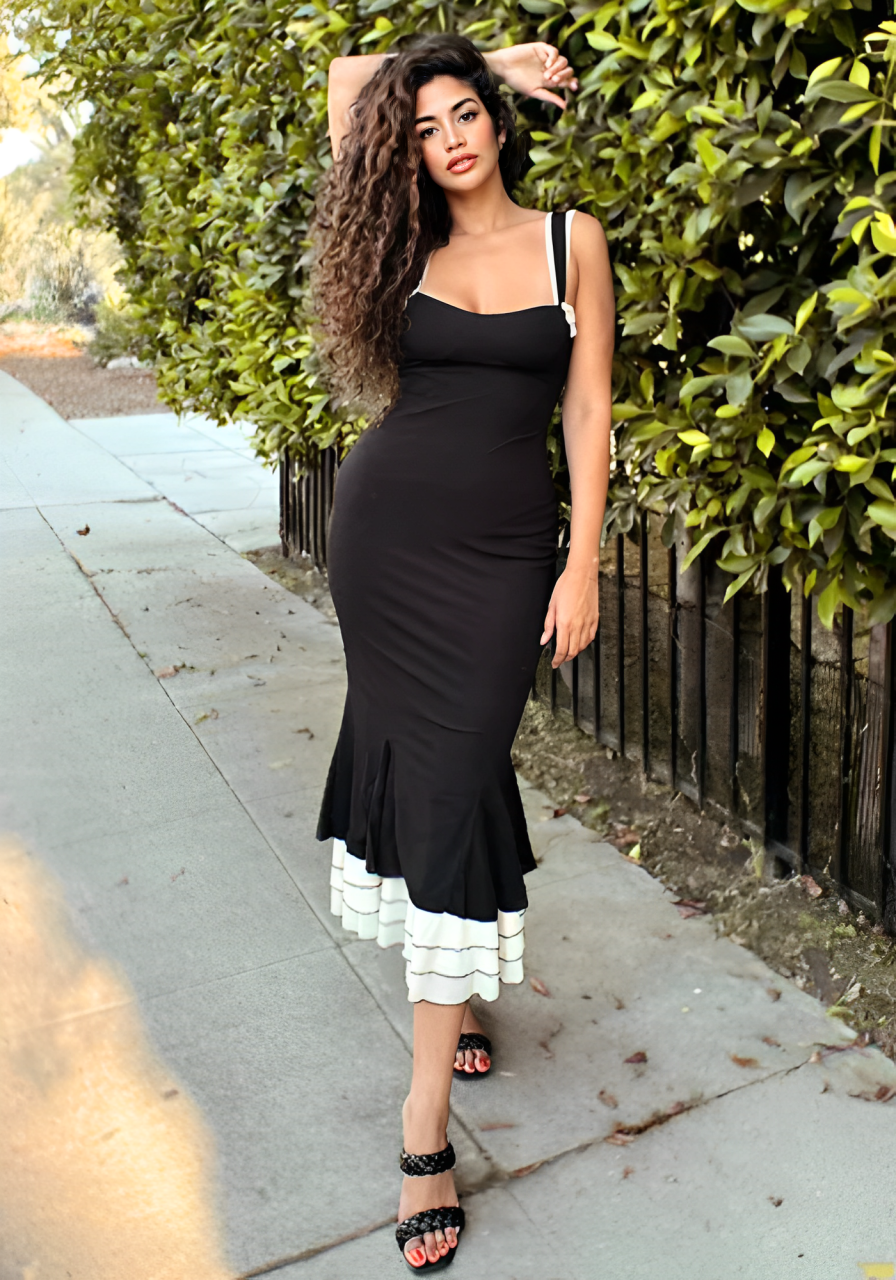 Elegant Flared Contrast Dress